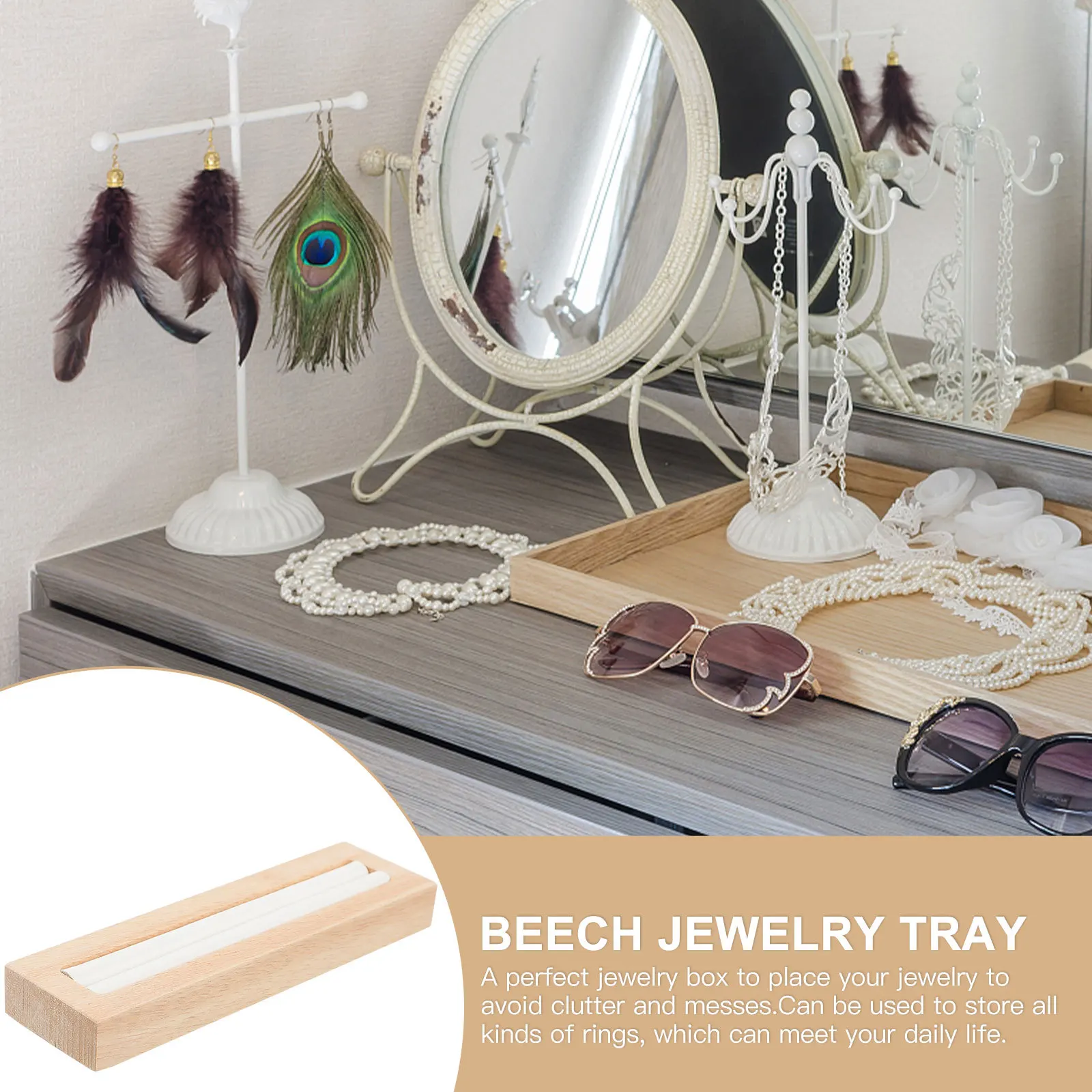 1pc vassoio per anelli gioielli organizzatore di immagazzinaggio in legno di faggio per anelli orecchini display supporto da tavolo da appoggio regalo di nozze