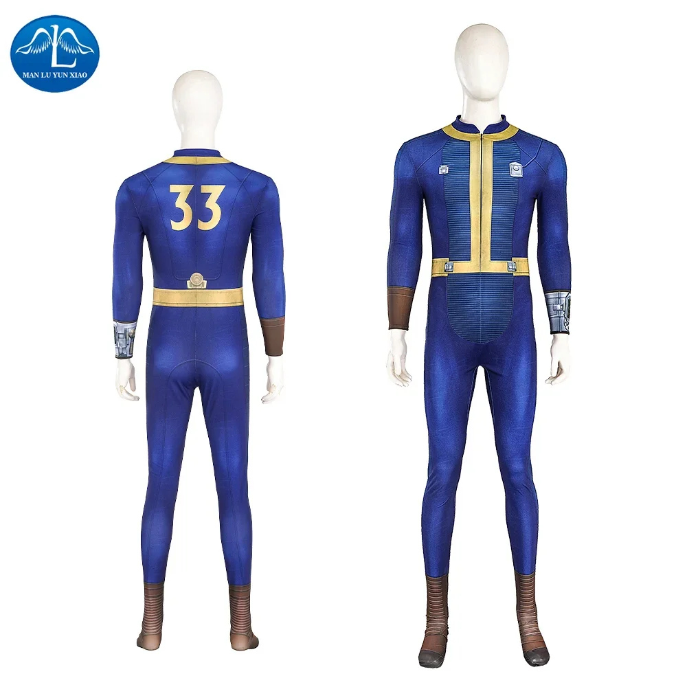 2024 Fallout Vault Cosplay 33 Male Survivor Suit Cosplay Costume Blue Jumpsuit Halloween Party Suit