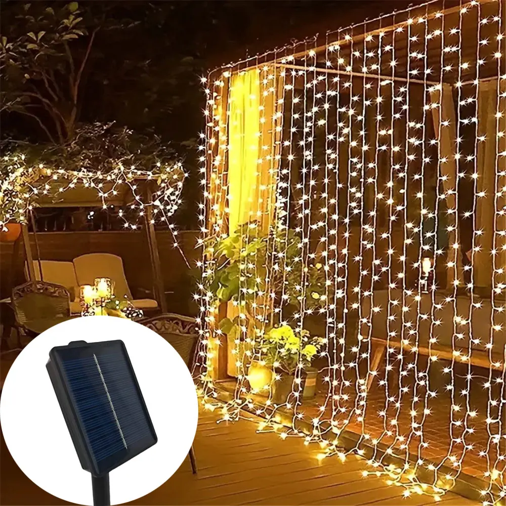 Solar Curtain Light LED Outdoor Waterproof 300leds Garland Decoration String Lights Yard Christmas Fairy Garland String Lights