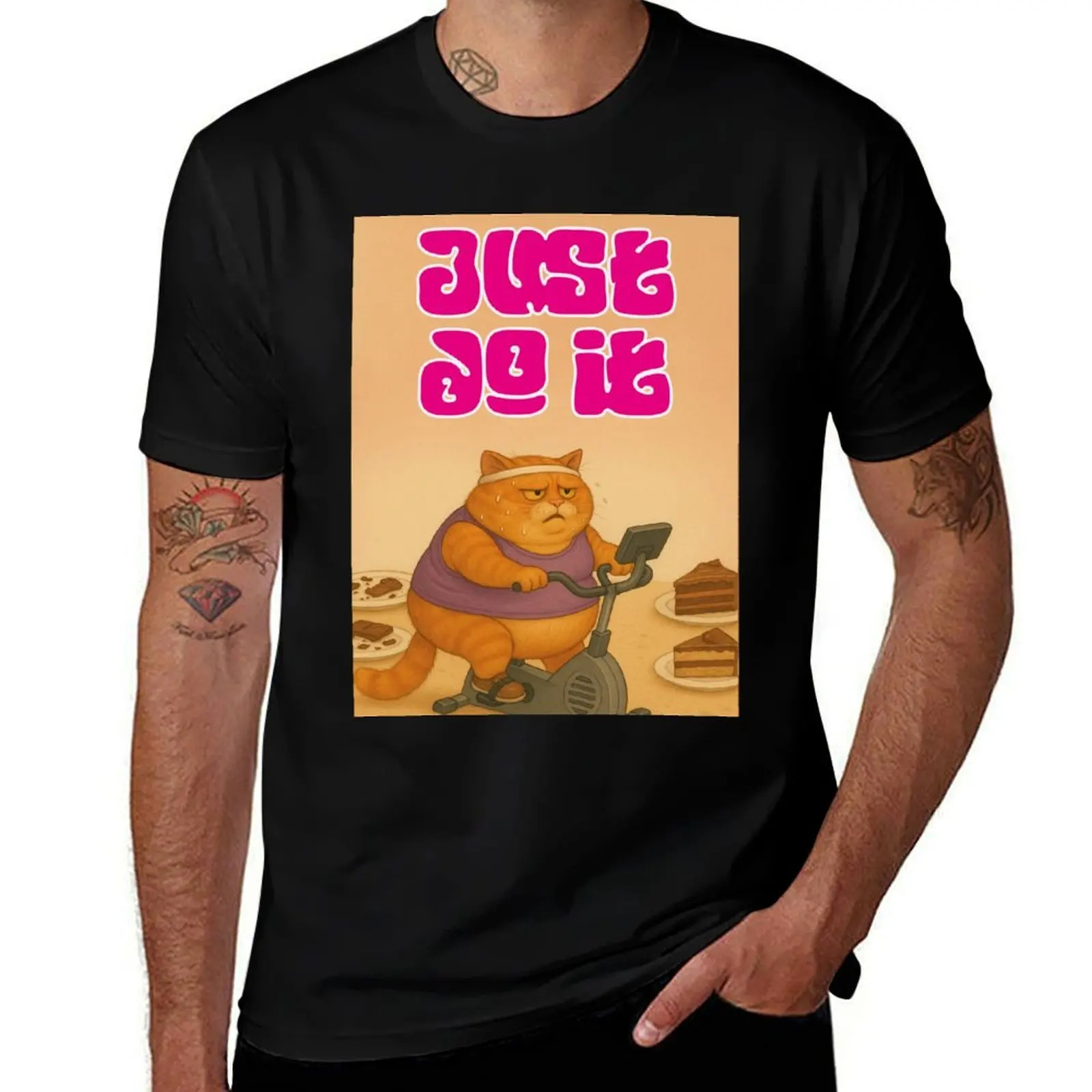 

fat cat on exercise bike T-Shirt luxury t-shirt cute tops summer shirt customizeds shirts men