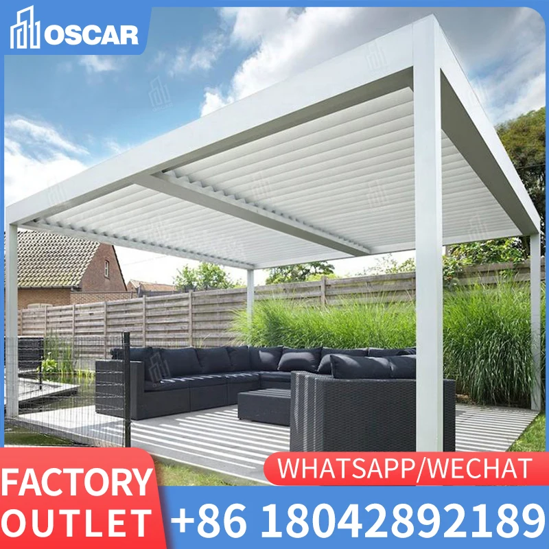 Outdoor garden automatic bioclimatica 2x3 motorized folding electric fully retractable louver roof aluminum pergola with led