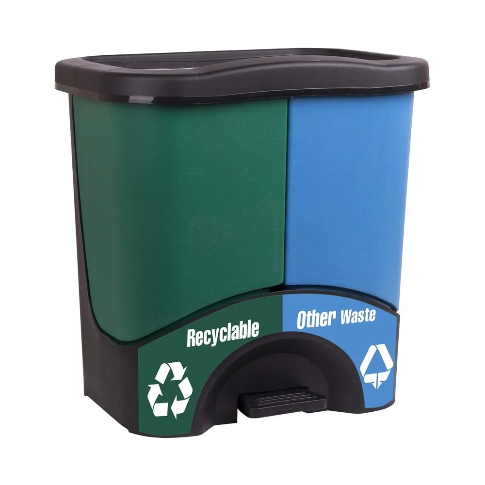 

Mintra Home 3-Gallon Double Trash Bins - 17.5inW x 17.5inH x 13inD - Green/Blue for Recycling & Garbage