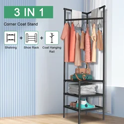 Wall Corner Coat Rack Standing Thickened Steel Pipe Clothing Racks Anti-slip Shoes Organizer Coat Hanger Living Room Furnitur