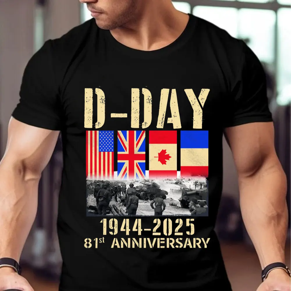

D Day Normandy Landings 80th Anniversary T Shirt 1944 2024 Unisex T-shirt Flag Print T-shirt Cotton Men Clothing Streetwear
