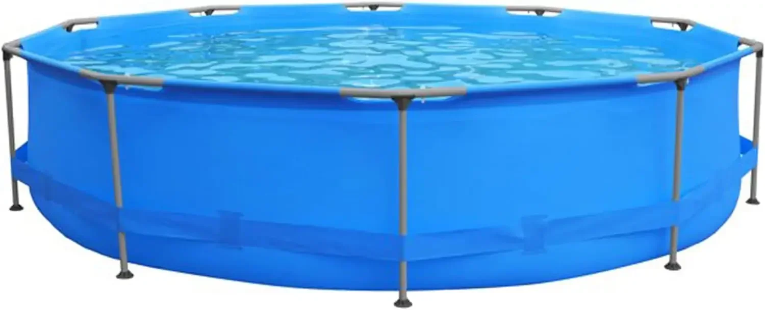 

Round Metal Framed Above Ground OutdoorBackyard Swimming Pool with Simple Quick Connection Filter Pump and1,617Gal WaterCapacity