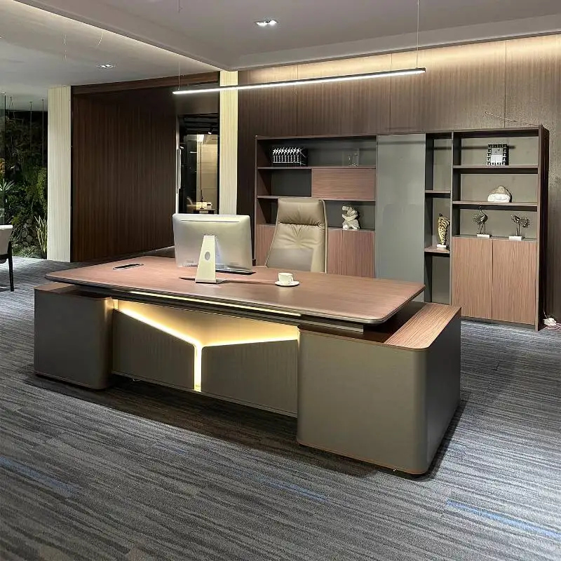Brown Wooden Executive Office Desk Storage Manager Adjustable Drawers Computer Desk Study Cheap Scrivania Work Station Table