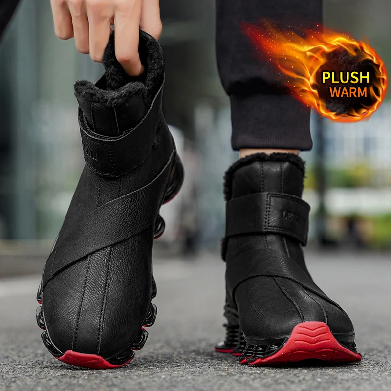 Men's Winter Boots Warm Waterproof Non-Slip Plush Sneakers Shoes - Winter Slippers Male Tenis Boots