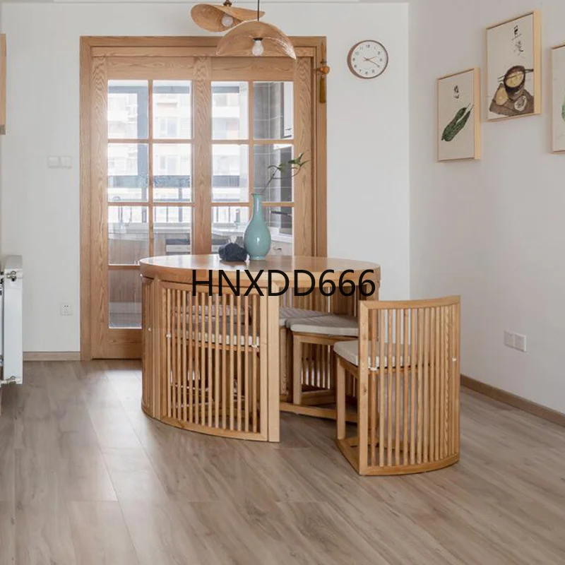 Modern minimalist ash wood round table and chair combination