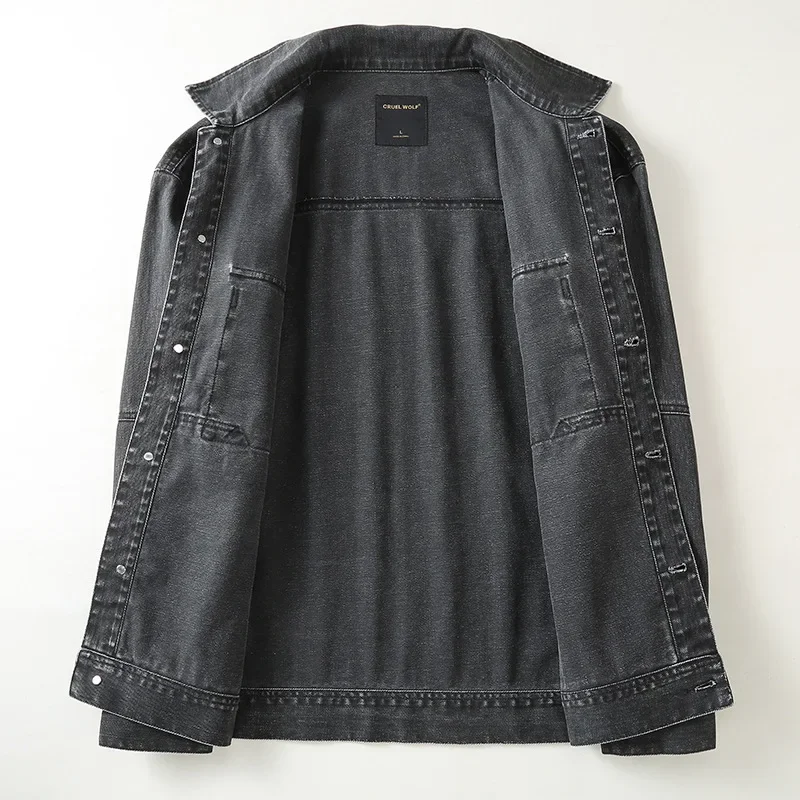 ربيع جديد الرجال الدنيم معطف Vintage السترات الصلبة معاطف رفض طوق كم كامل واحدة الصدر المفتوحة غرزة سترة غير رسمية الرجال