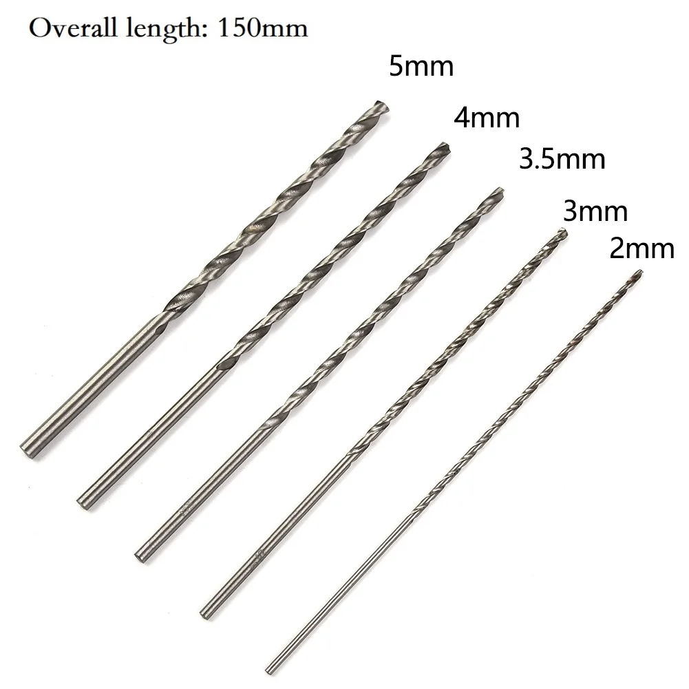5 sztuk bardzo długich wierteł ze stali szybkotnącej HSS 150 mm Zestaw wierteł 2 mm/3 mm, 3,5 mm, 4 mm, 5 mm do drewna, aluminium, tworzyw sztucznych
