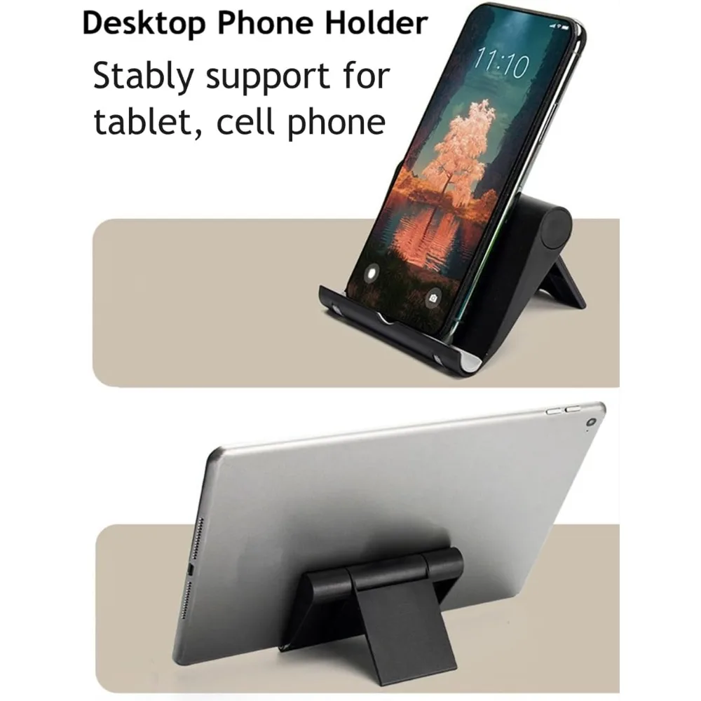 جودة عالية - حامل هاتف محمول أسود للمكتب، حامل هاتف محمول قابل للطي، قاعدة هاتف محمول متعددة الزوايا عالمية قابلة للتعديل