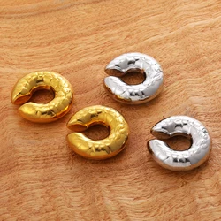 Golden Color Stainless Steel Texture Round Chunky Ear Cuff Clip Earrings for Women Punk Extra Large Earclips Without Pierced