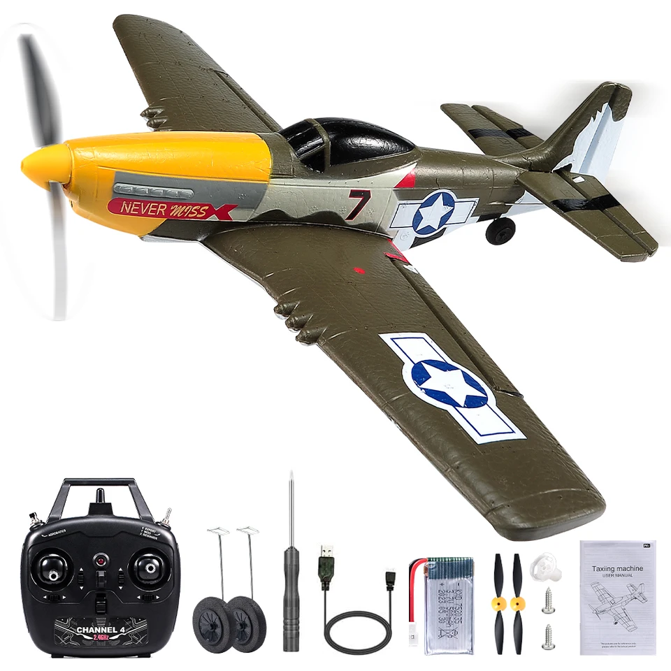 Rcファイターキーエアバル付きrtf飛行機のおもちゃ,p51マスタング,2.4g