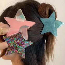 Irregular Shiny Star Hairpin Spring Clip Sweet Cool Super Flash Pentagram Hair Clips for Women Girls Hair Accessories