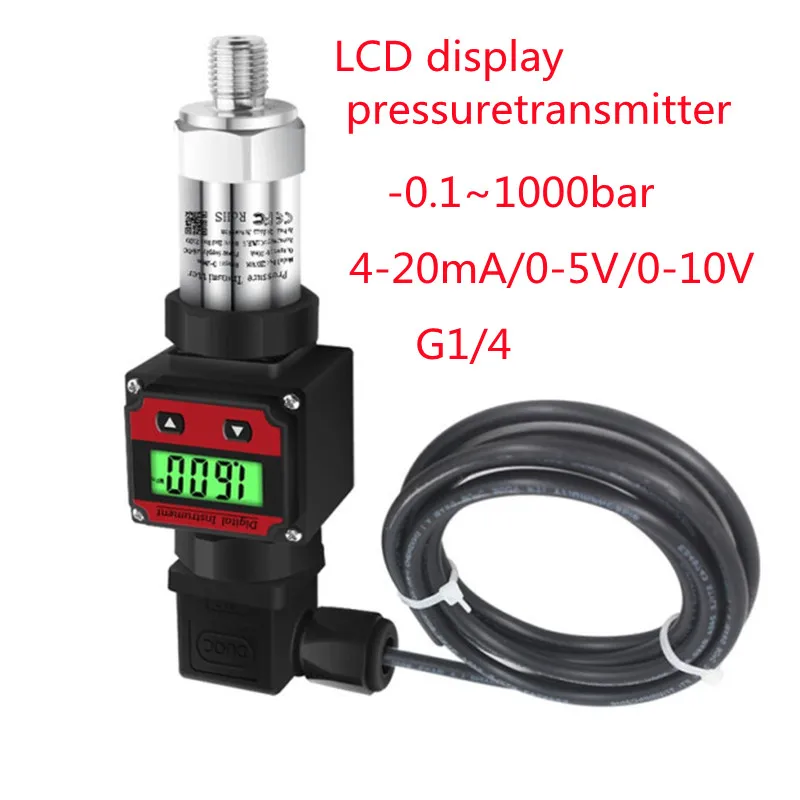 

Factory OEM 0-1000bar LCD PressureTransmitter 4-20ma 5V 10V Output Water Tank Oil Gas Pressure Measurment G1/4 Pressure Sensor