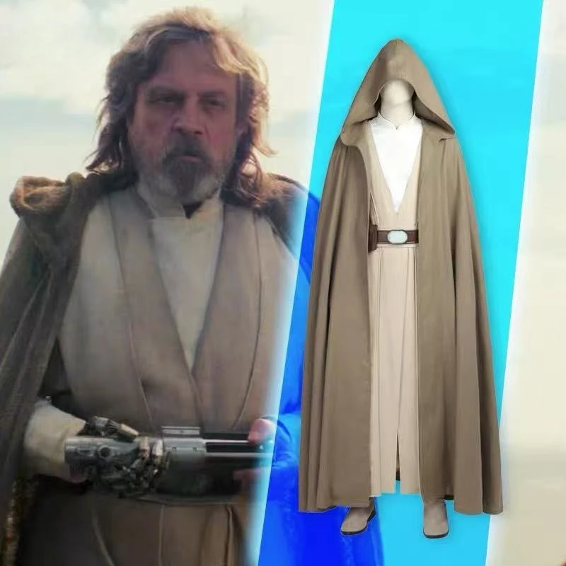 The Last Jedi Knight Luke Cosplay Costume Warrior Long Robe with Cloak Halloween Masquerade Carnival Party Outfits