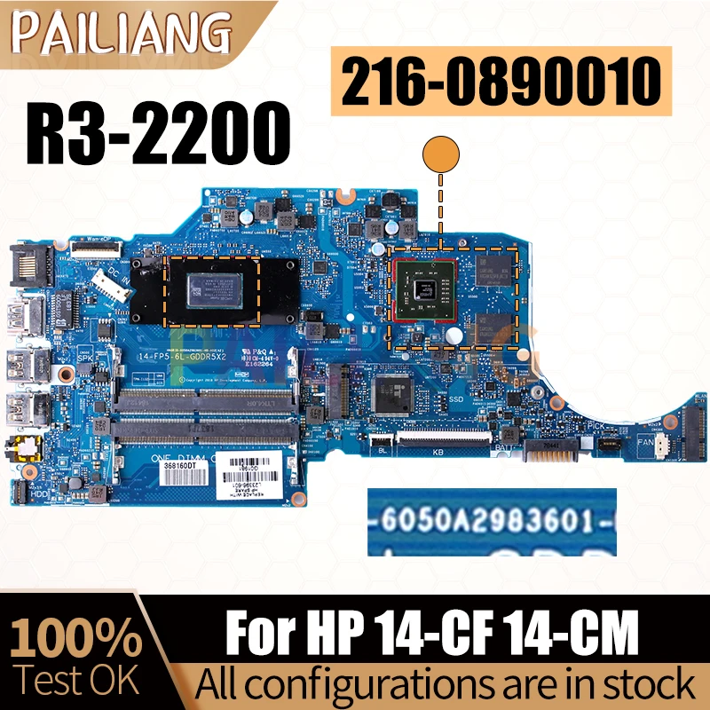 For HP 14-CF 14-CM Notebook Mainboard 6050A2983601 R3-2200 216-0890010 L23396-601 Laptop Motherboard Full Tested