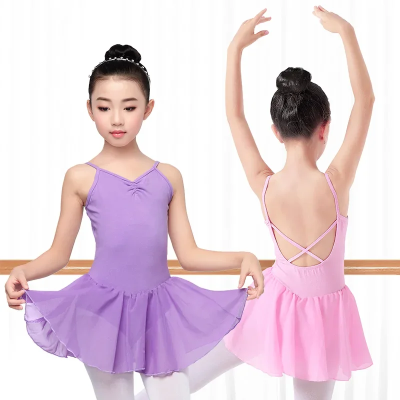 Kid Girls Gymnastics Leotard Dance Costumes Girls Kids Chiffon Dress Ballet Dance Leotard Dress