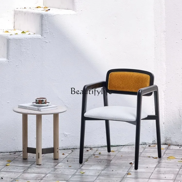 

Medieval solid wood yellow velvet retro design single chair office living room chair