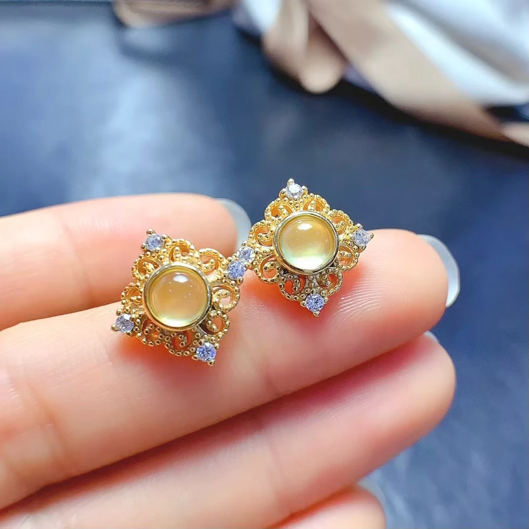 

Классические серебряные серьги-гвоздики Prehnite, круглые серьги-гвоздики из натурального пренита 5 мм с толстым позолотой 18 карат, не вызывающие аллергии