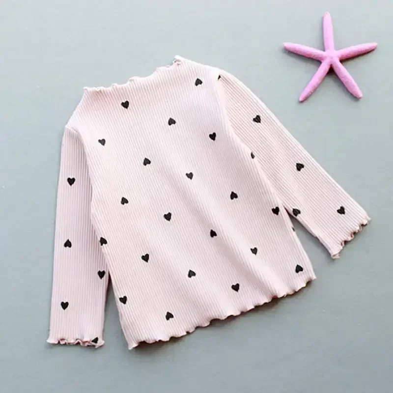 New New Spring Autumn Baby Girls Long-sleeved O-necked Love Heart T-shirt Bottoming Shirt Cotton Children Long-sleeved T-shirt