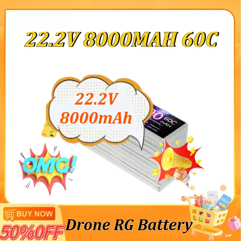

6S 60C Lipo Battery 22.2V 8000mAh for Drone RC FPV Helicopter Quadcopter Racing Parts Rechargeable with T/XT60 /XT90S/ EC8 Plug