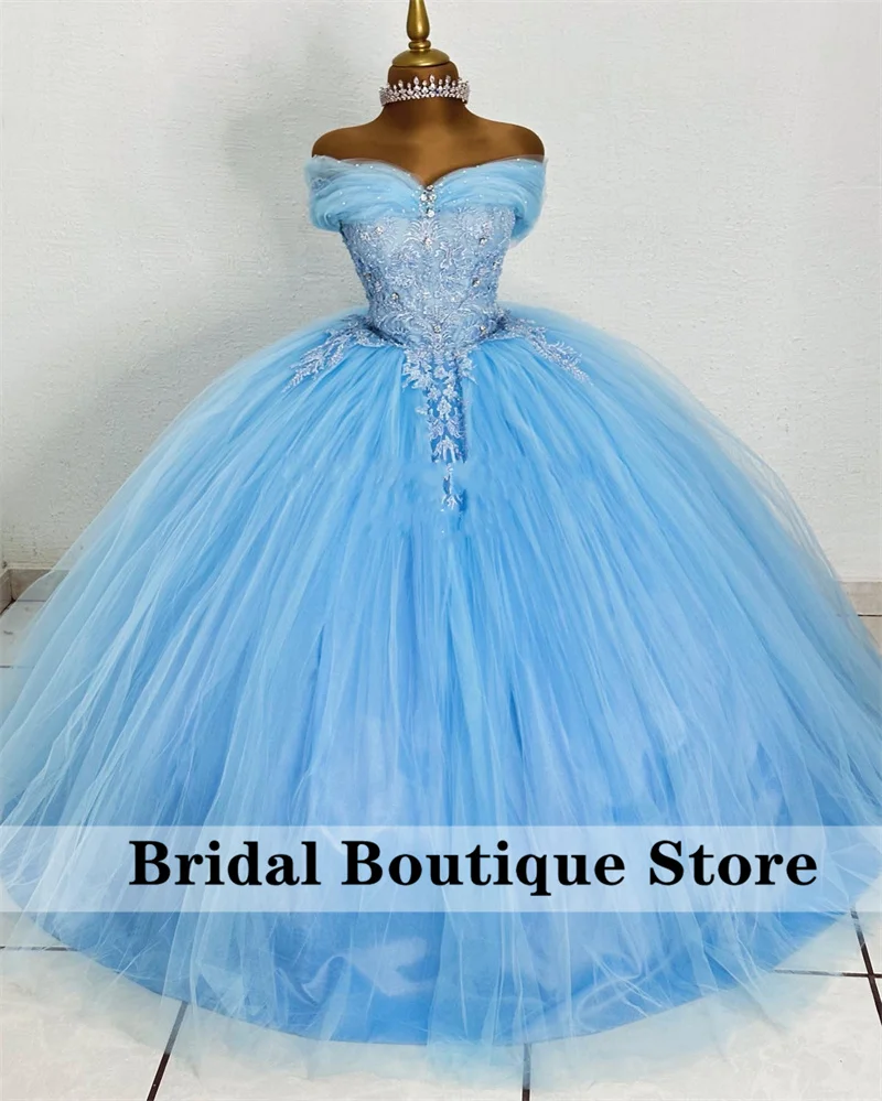 

New Flower Girls Dress Off Shoulder Beads Pearls Crystals Lace Appliques Ball Gown For Child Birthday Party Vestidos Para Niñas