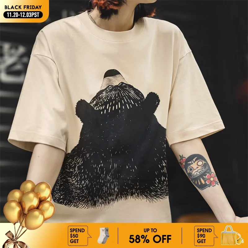 

Женская футболка с короткими рукавами и принтом медведя Maden, летняя абрикосовая свободная футболка в рубчик с круглым вырезом, милые повседневные уличные топы