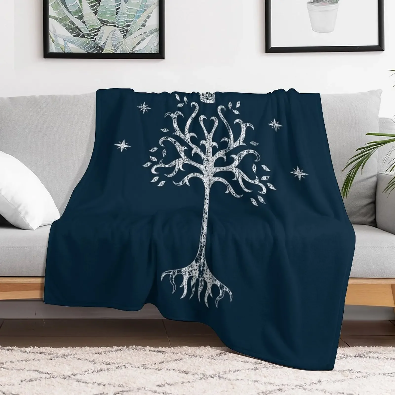 The White Tree Crest Throw Blanket Travel Size Cozy Blanket for Plane Train