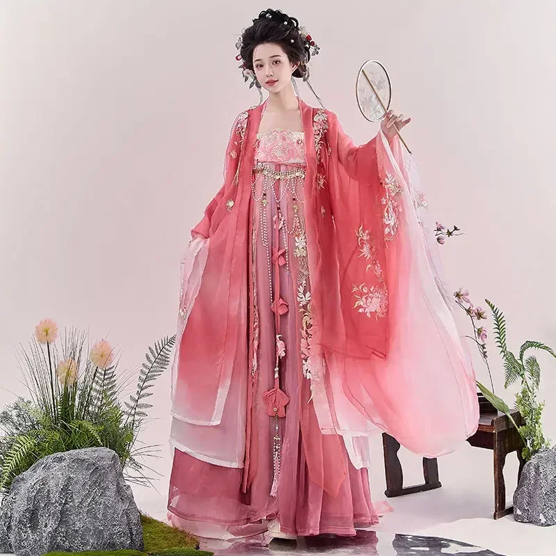 Pink Summer Tang Dynasty Heavy Industry Embroidery Big Sleeve Shirt Chest Платье Ханьфу Chebule Skirt Chinese Women Hanfu Set