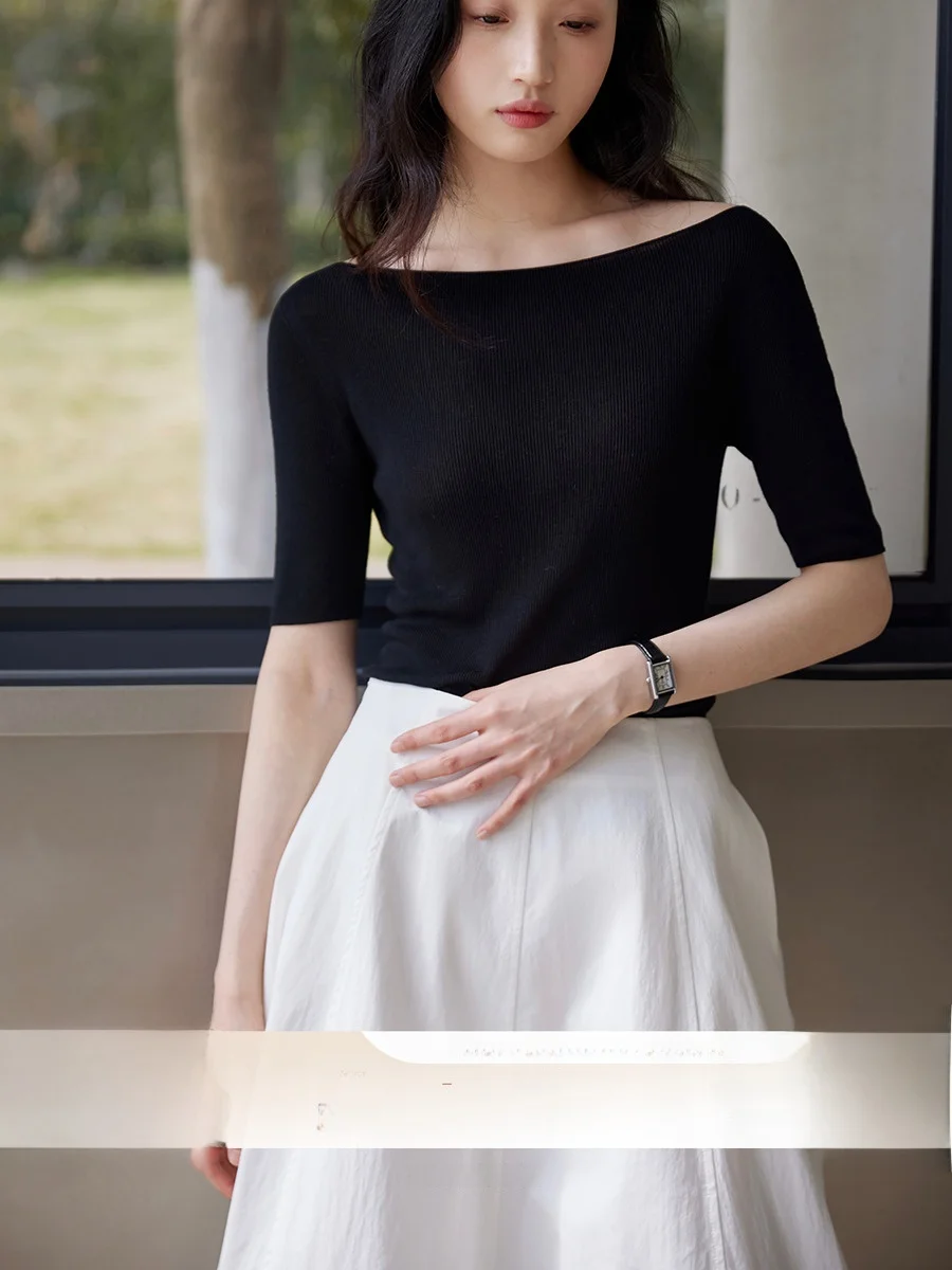 

Футболка с короткими плечами GINNKEE, женская облегающая повседневная футболка из мягкого лиоцелла, вязаный летний дышащий топ