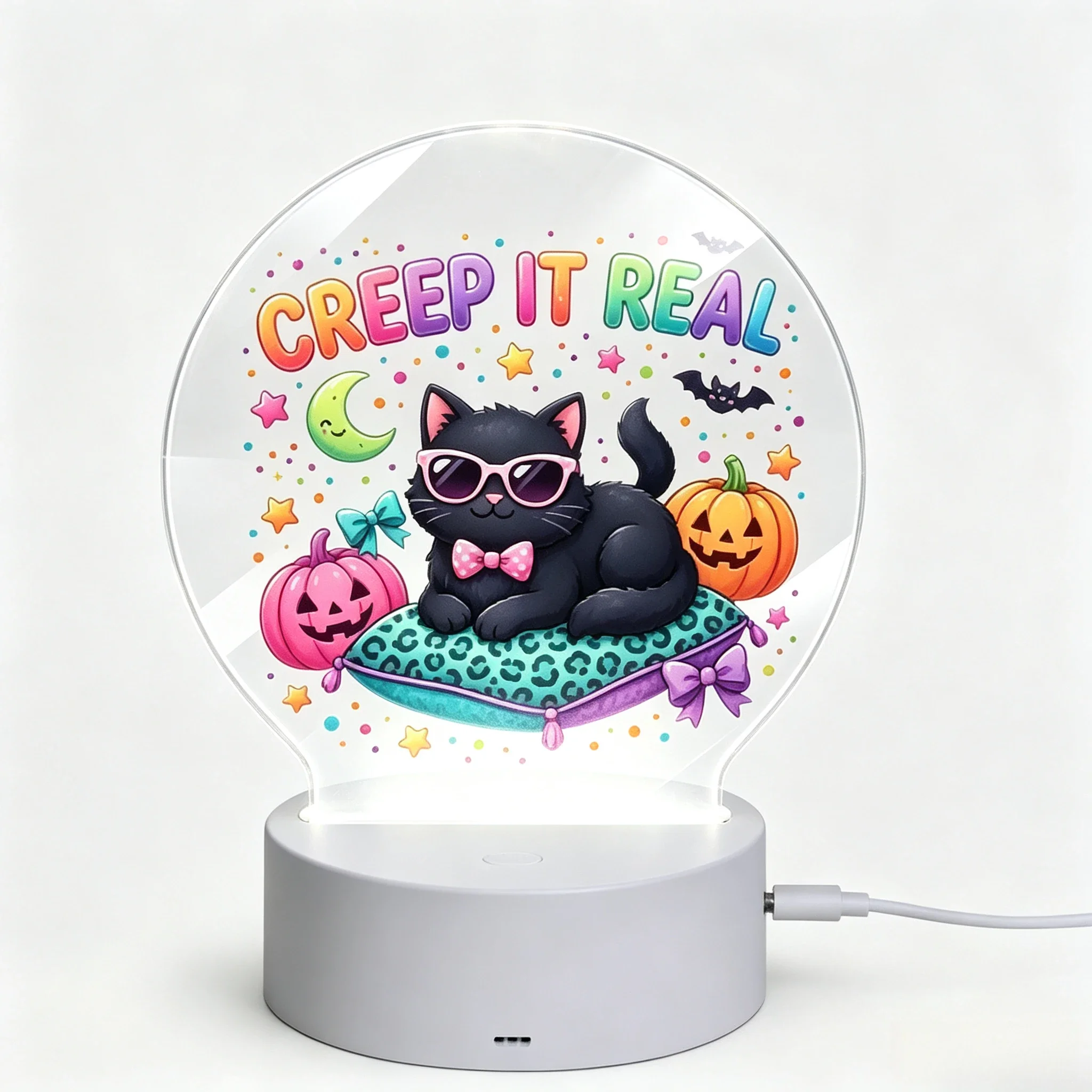 Cool Sunglasses Black Cat Halloween LED Night Light, Festive Holiday Gift