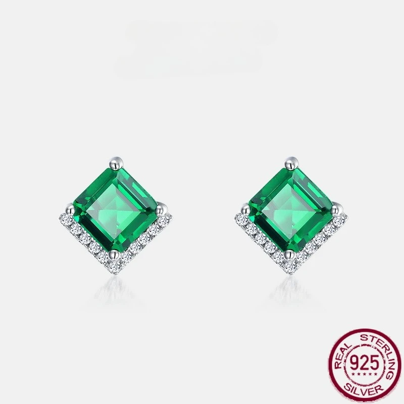 

New S925 pure silver cultivated emerald earrings for women, retro and noble European and American style gifts, wedding jewelry