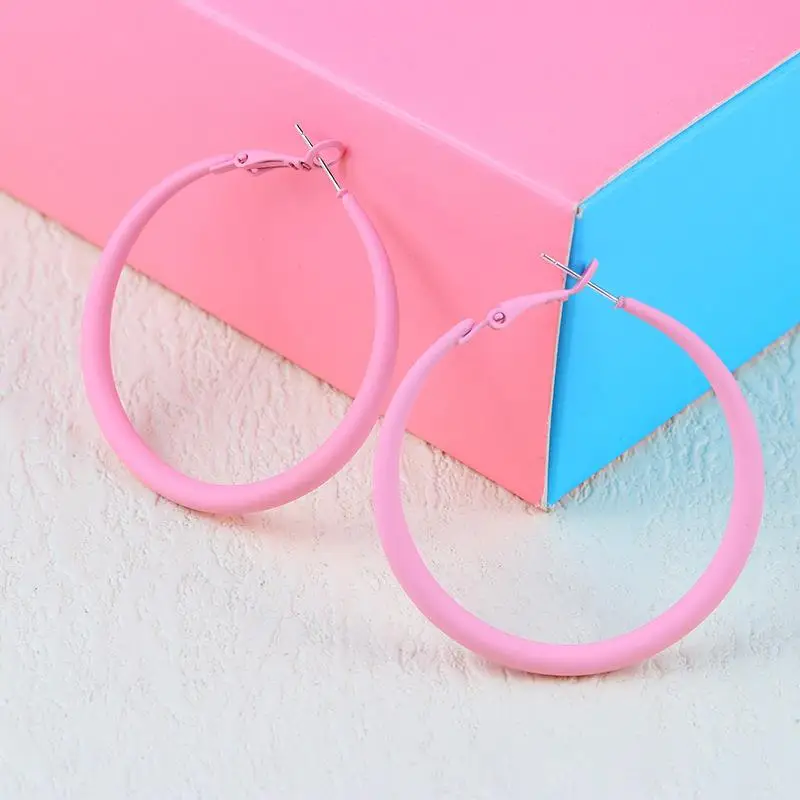 New Summer Colorful Neon Hoop Earrings Pink Blue Green Yellow New Design Large Circle Earrings for Women Girl Rock Punk Jewelry