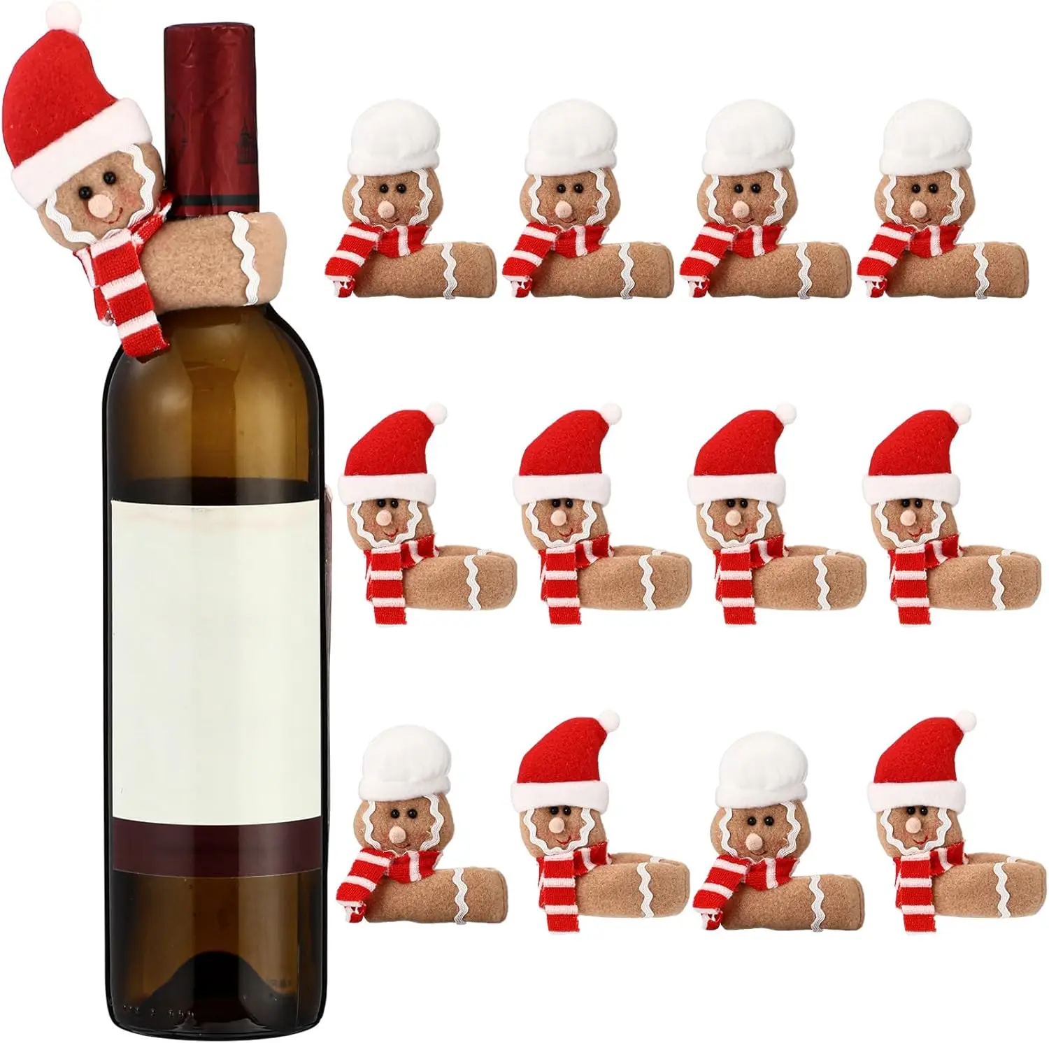 

12 Pcs Christmas Wine Bottle Cover Christmas Gingerbread Man Wine Bottle Holder Decoration for Xmas Home Hotel Bar Restaurant Pa