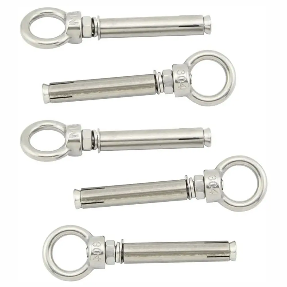 1/5Pcs M6x70mm Expansion Anchor Eyebolt Durable Stainless Steel Silver Bolt Screw Ceiling Hook Concrete Brick Wall