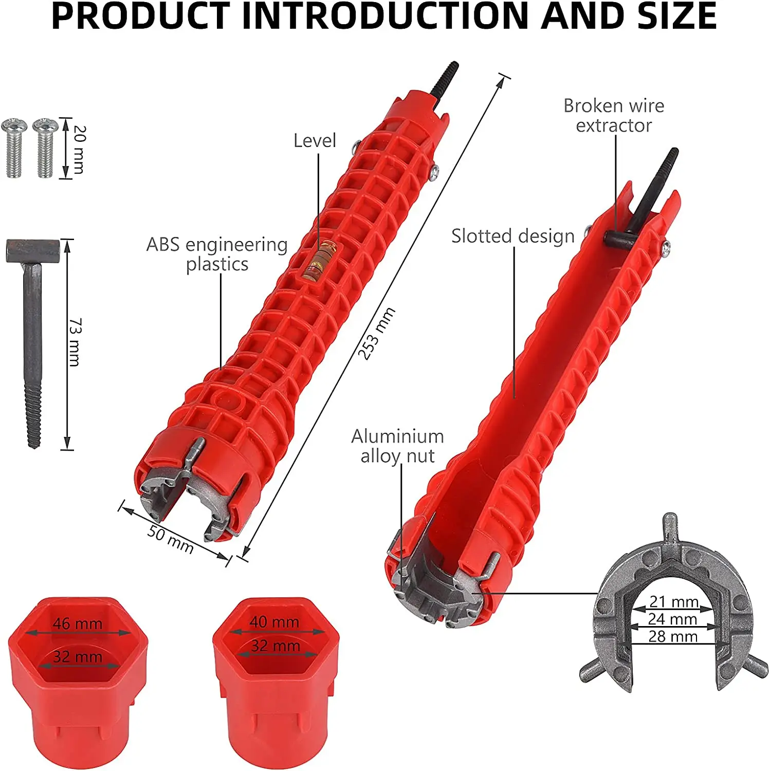 Llave de fontanero antideslizante 8 en 1, herramienta de reparación de fontanería, llave de fregadero de Flume, llave inglesa, juegos de