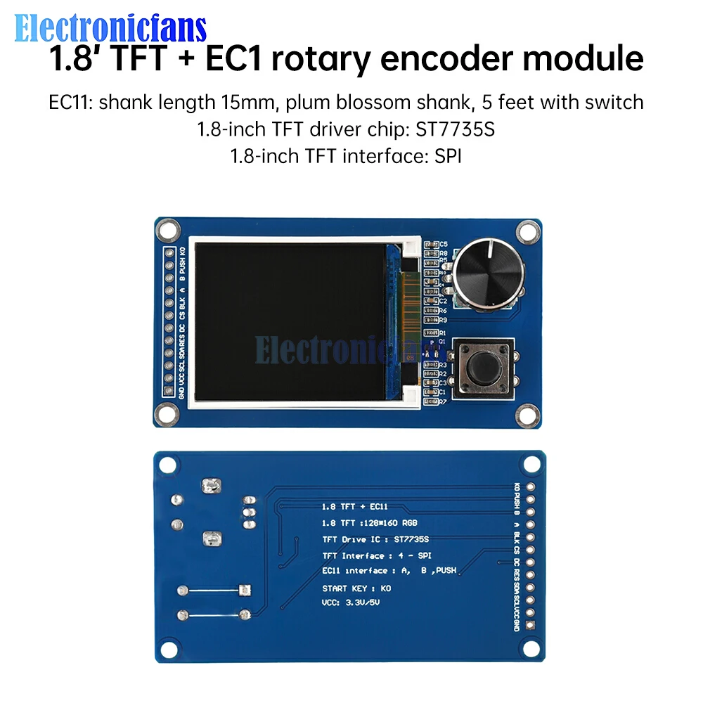 Tela TFT de 1,8 / 2,4 polegadas com módulo de combinação de codificador rotativo EC11 Interface SPI Display LCD
