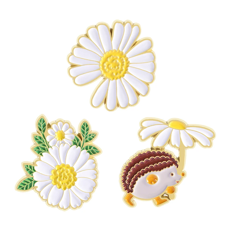 

Chamomile Hedgehog Brooch Enamel Pins Fashion Daisy Flowers Brooches Clothes Lapel Badges Accessories Jewelry Gift For Friends