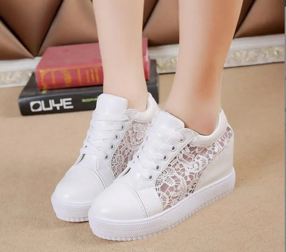 New Sexy Women Shoes High heels Black White lace Women Sneakers For Women Outdoor Sports New autumn Female Sneake Large size