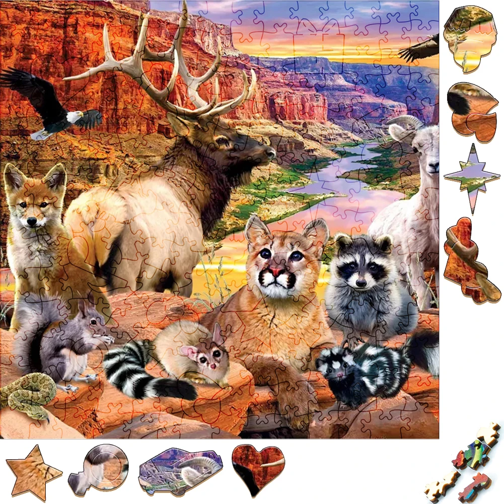 Funny Wooden Puzzles Canyon Animals Wood Jigsaw Puzzle Craft Irregular Family Interactive Puzzle Gift for Friend Gathering