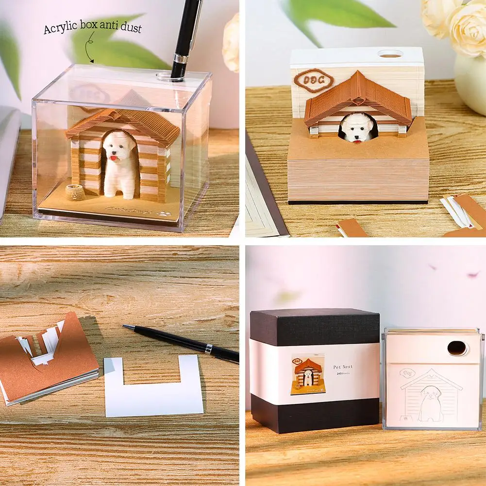 Cute Puppy Sticky Notes 2025 3D Notepad Panoramic Hand-Torn Desktop Memo Carving Dog Creative Paper Art Ornaments Pad 3D X8N9