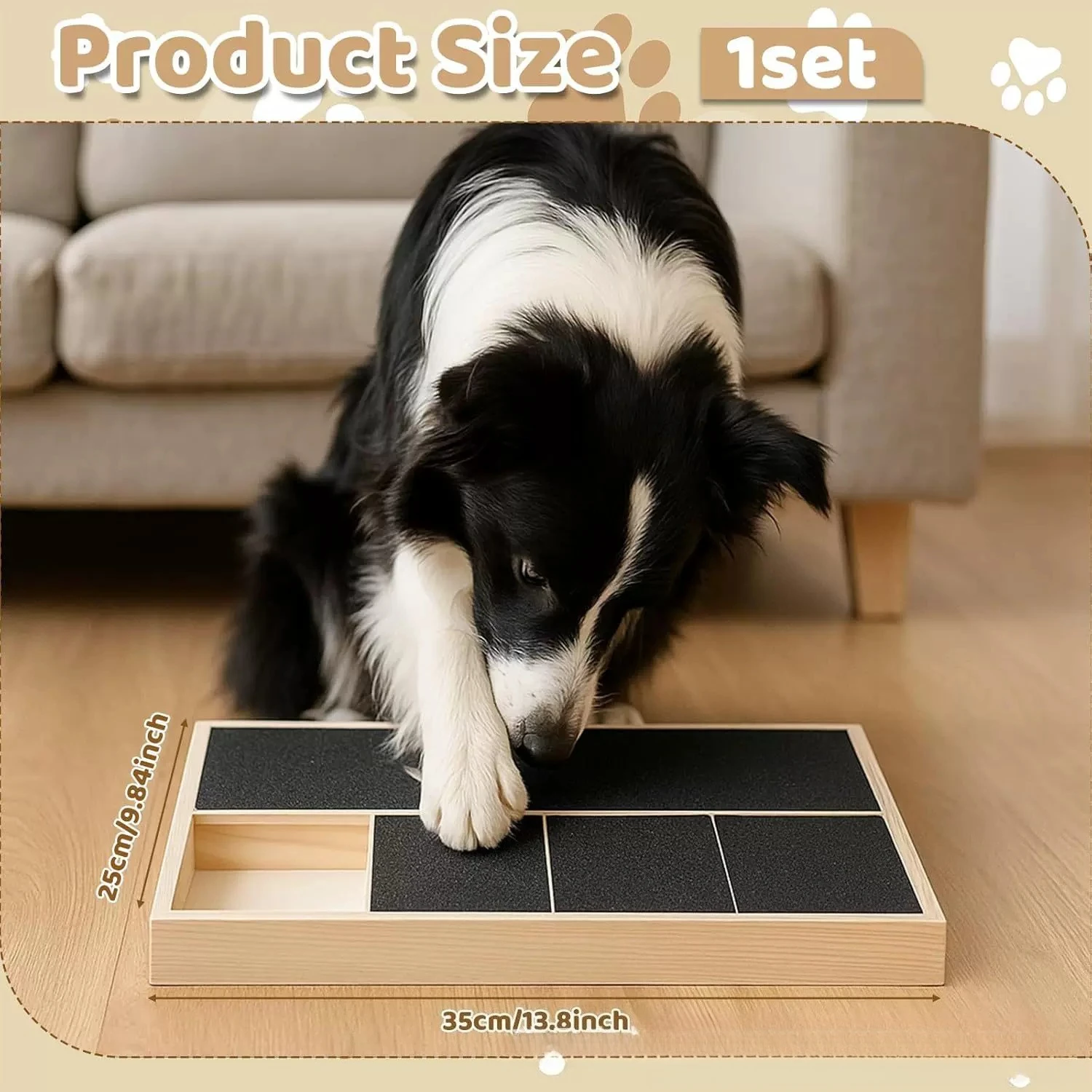 Wooden Dog Nail Scratcher Board, Sandpaper Nail File With Hidden Drawer Treat Box Pet Paw Care Toy