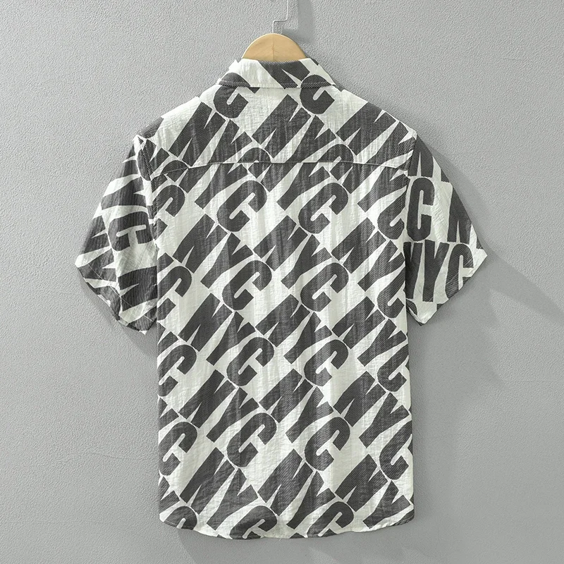 Camisa de manga corta con estampado para hombre, ropa informal de lino, holgada y transpirable, talla grande, novedad de verano, 2024