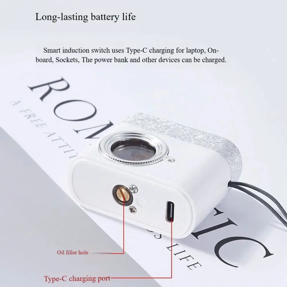 ولاعة جيب زيتية بتصميم كاميرا مبتكرة مع ولاعة إشعال متعددة قابلة لإعادة الشحن لزيت الوقود