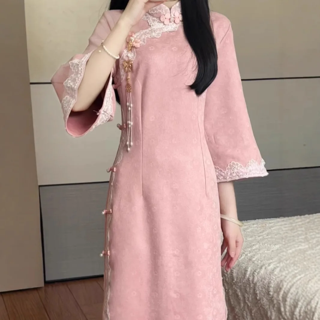 New Pink Improved Cheongsam for Young Girls High End Custom Engagement Party Dress Daily Wear Qipao  Mandarin Dress CH-163