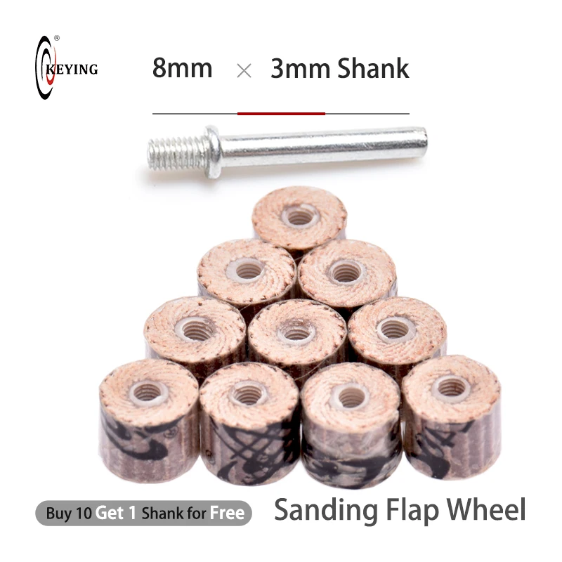 

10PCS 8mm Sanding Flap Wheel Set 3mm Shank Sandpaper Disc Grinding for Abrasive Tools Rust Removal for Dremel Accessories