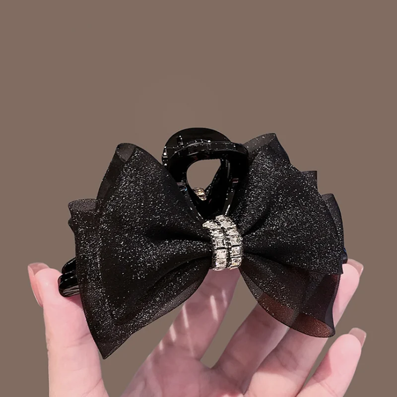 

Black Glitter Mesh Bow Hair Claws Clip Back Head Shark Clip Headband Vintage Sweet Hairpin Accessories Women Hair Decorations