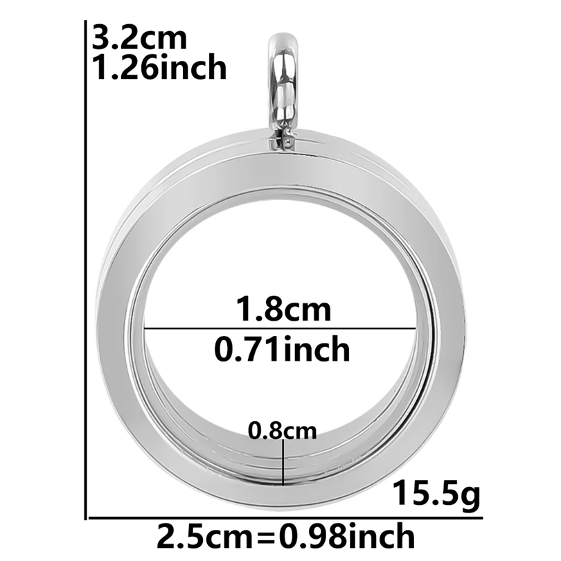 1Pc Stainless Steel Round Glass Reliquary For Photo Locket Pendant Necklaces Living Ashes Holder Relicario Collar Jewelry