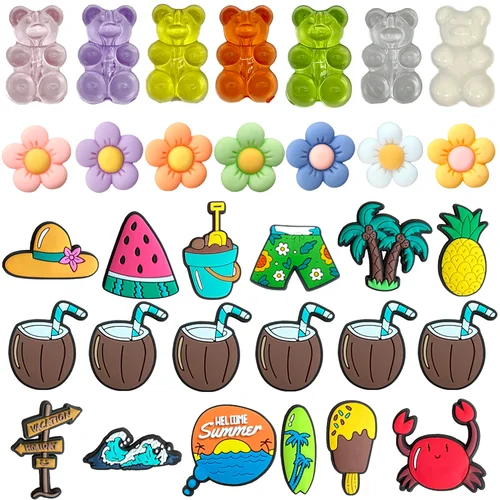 Abalorios de diseño de osos de goma para zapatos de mujer, 1 piezas, 5 pétalos de flores, adornos, accesorios, alfileres, venta al por mayor